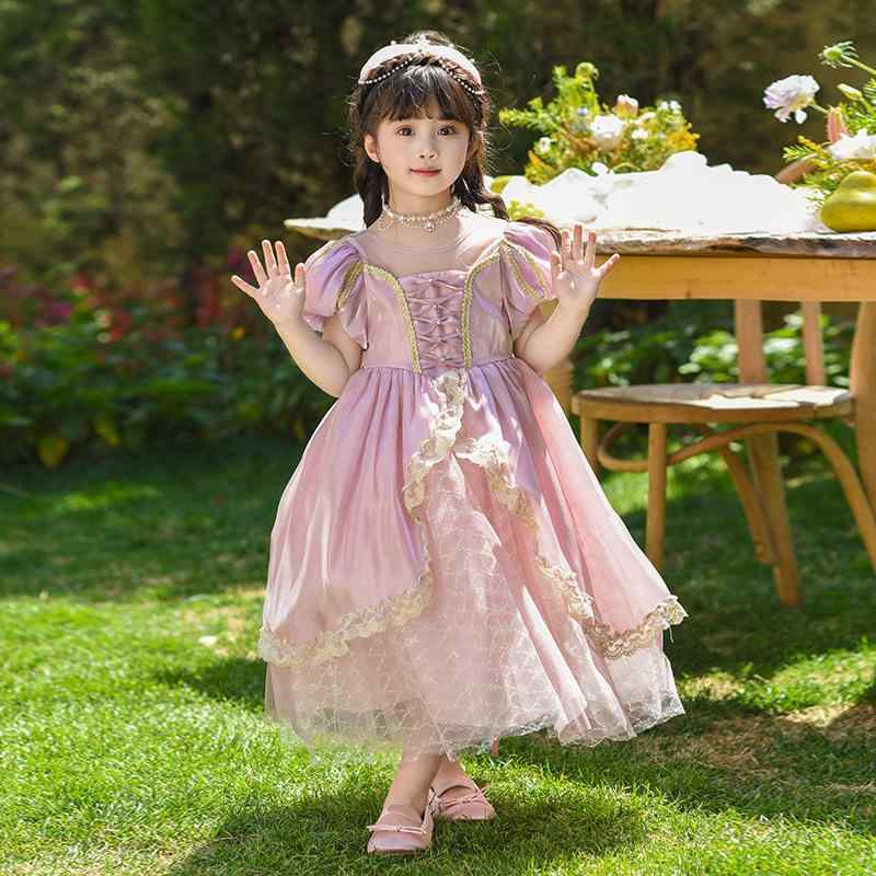 ワンピース 女の子 キッズ プリンセスドレス ロリータ風 マーメイド パフスリーブ 半袖 バースデー 誕生日 セレモニー イベント パーティー 発表会 衣装 仮装 Aライン ポリエステル 夏服