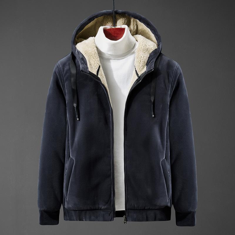 パーカー メンズ 男性用 冬 フリース ボア 裏起毛 厚手 防寒 フード付き ジャケット コーデュロイ ジップアップ ゆったり カジュアル 普段着 韓国ファッション グレー 黒