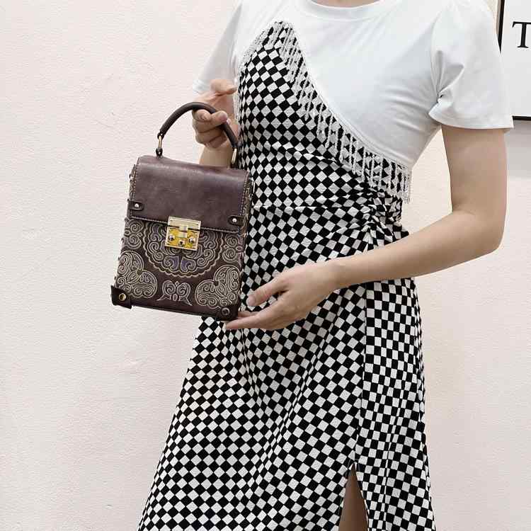 御徒面子 レディース レトロ 中国風 刺・墸 綿麻 ハンドバック ショルダーバッグ 真四角 ミニ ボックス席型 下げ翼開閉 チャック隠し スマホポケット 組みあわせるなめし革 デイリー若い者 普段使い走り 黒いこと 赤いこと 白いこと