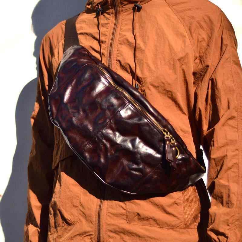 ボディバッグ メンズ 男性用 多機能 ワンショルダー ウエストバッグ 斜め掛けバッグ 植物タンニンなめし 頭層牛革 本革 手揉みレザー カジュアル ビジネス 普段使い 旅行 アウトドア 12インチPC収納 ブラック ブラウン