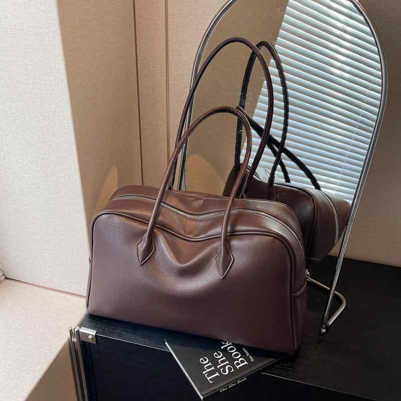 バッグ レディース 女性用 スクール風 レトロ ボストンバッグ 書類鞄 大容量 シンプル 通勤 ショルダーバッグ PUレザー 横型 ファスナー開閉 普段使い デイリーユース
