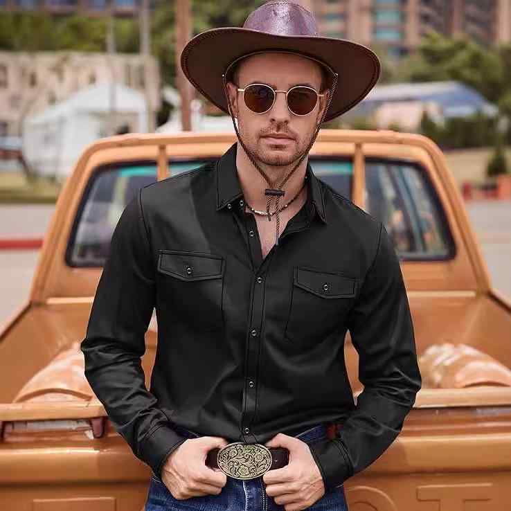 シャツ メンズ ウエスタン調 半袖 配色 カジュアル トップス 男性用 綿 コットン イージーケア 普段使い リゾートスタイル 襟付き スリムフィット