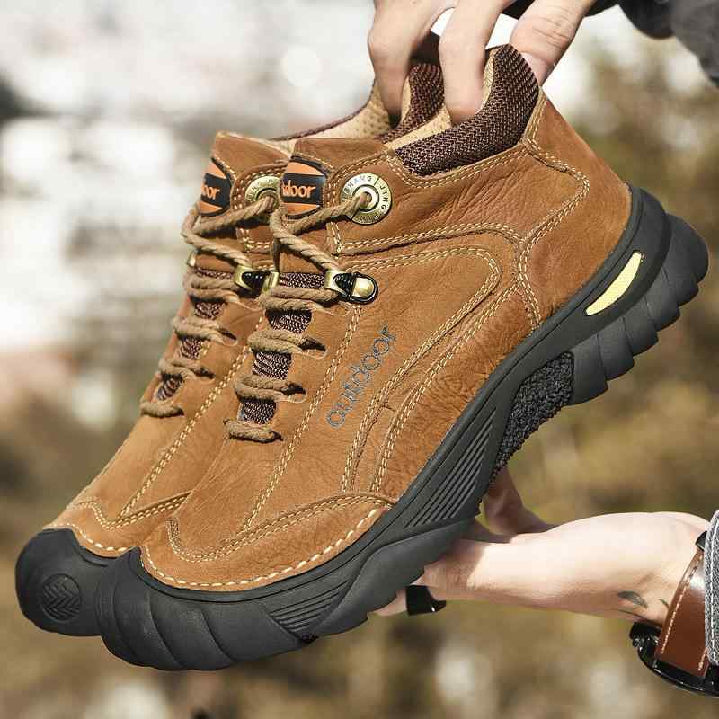 登山靴 メンズ 男性 アウトドア トレッキングブーツ ハイキング キャンプ 冬用 秋冬 保温 防寒 暖かい 裏ボア 滑り止め 厚底 ハイカット レースアップ 紐靴 牛革 本革 レザー ゴム底 ラバーソール 大きいサイズ ビッグサイズ
