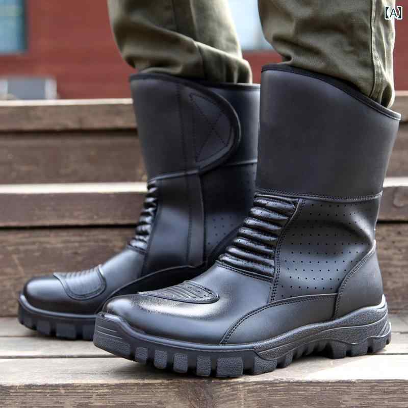 ライディングシューズ メンズ 自動二輪車ブーツ レーシングシューズ 通気性 オール時節 真っただ中とり捨てる 真っただ中丈 ツーリング 普段使い走り 細工物 運動競技 乗り馬 自動二輪車 走行会用 耐久性 上滑り打ち切り 黒いこと