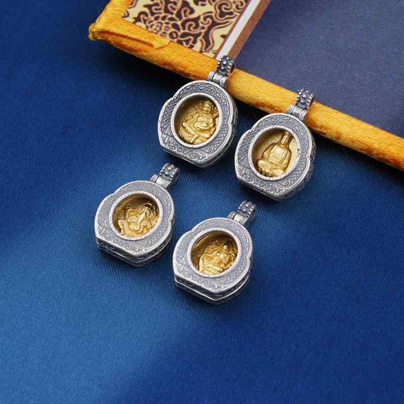 シャンデリヤ 925しろがね色 銀製 西蔵仏教 タラー菩薩 黄財神 ガネーシャ ミニ仏龕 開閉式 一皿 子守り 魔よけ 開運 縁起物 守り本尊 ラッキーアイテム エスニック アジアン 言い慣わし芸術 銀捏ち上げる