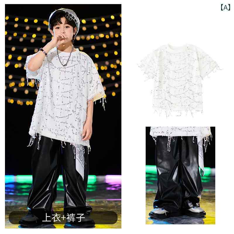 パンツ キッズ 男の子 ブラック 光沢 エナメル調 ロングパンツ ワイドパンツ ゆったり ルーズフィット ヒップホップ ストリートダンス ダンス衣装 発表会 ステージ衣装 かっこいい コットン カジュアル