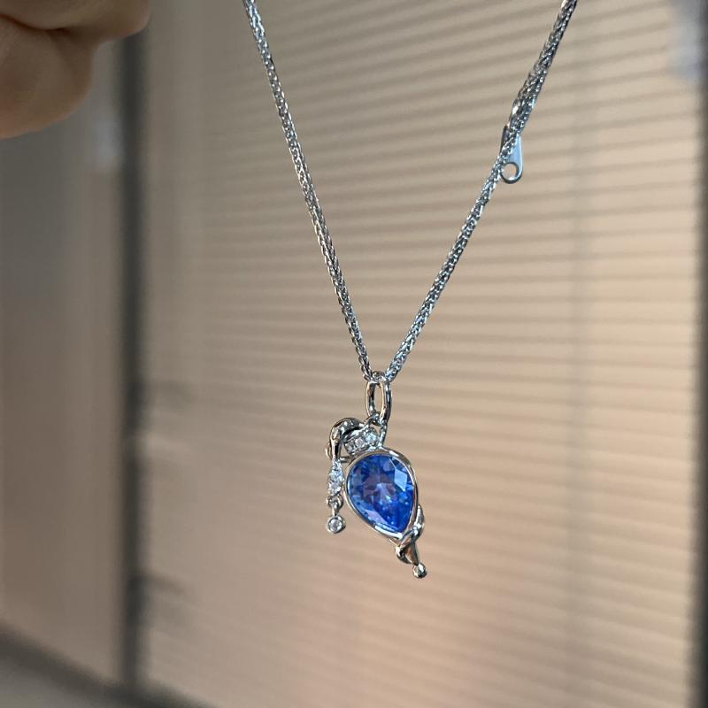 首飾り レディース S925しろがね色 玉蜀黍型 幾何学学飾りつけ 青色 振子 シャンデリヤ 生産ライン石ころ付き添い人 御前上等感 今めかしい 雅びやか 普段使い走り 通い ショパンチェーン店