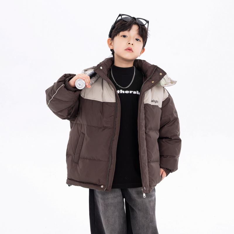 ダウンジャケット 男の子 冬物 厚手 切り替え フード付き ショート丈 ゆったり 90% 白鴨ダウン スポーツ 防寒 アウター 韓流 トレンド 黒 ブラウン|Grams店