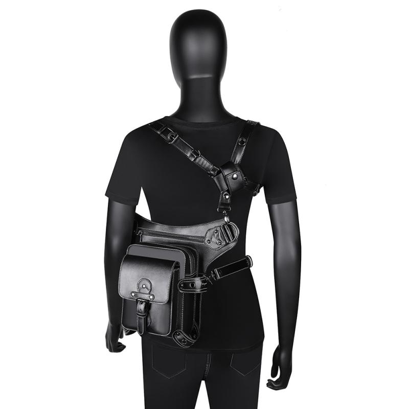 バッグ レディース メンズ 男女兼用 ウエストバッグ バイクバッグ 欧米レトロ パンク PUレザー 多機能 斜め掛け アウトドア サイクリング 普段使い ブラック スタッズ