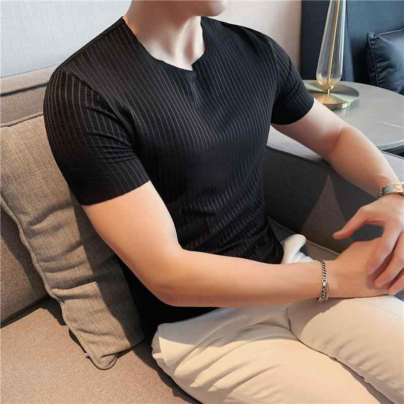 Tシャツ メンズ 薄手 接触冷感 シームレス 伸縮性 透かし編み スリム クルーネック ニット 半袖 ブラック カジュアル 夏用 トップス