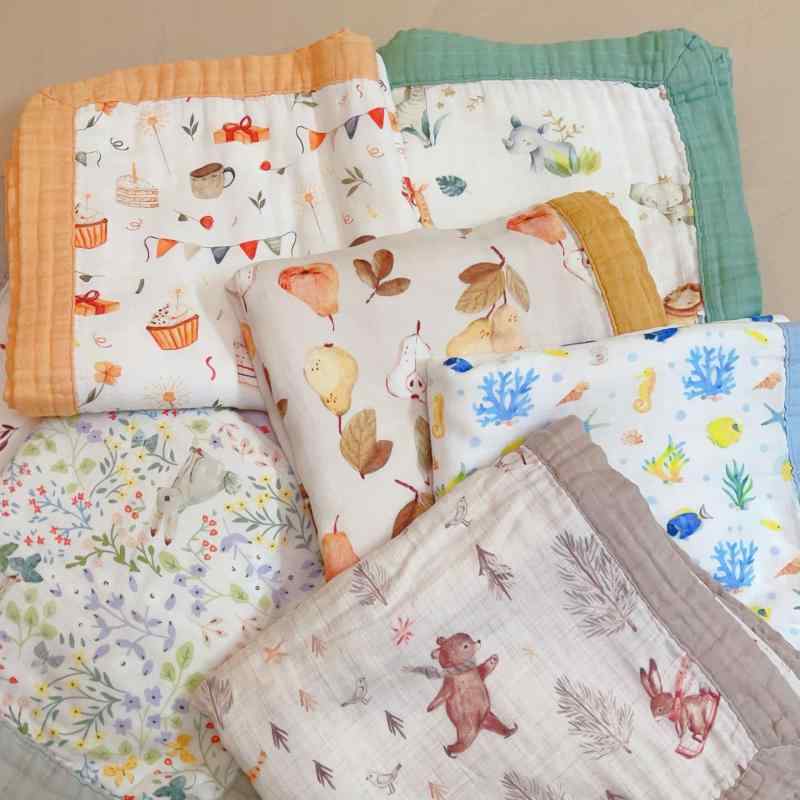 おくるみ ベビー 新生児 赤ちゃん アフガン スワドル 竹繊維 コットン 四重ガーゼ ブランケット バスタオル 掛け毛布 寝具 かわいい 動物柄 デジタルプリント 出産準備