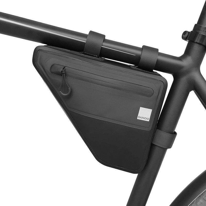 自転車バッグ フレーム フロント トライアングル TPU素材 軽量 耐水 収納 合成皮革 1.5L容量 ブラック ロードバイク クロスバイク 長距離サイクリング