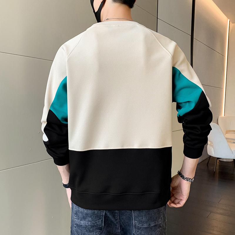 スウェット メンズ ストリート系 トレンド スタイリッシュ バイカラー 切り替え 刺繍 カジュアル 着回し クルーネック 丸首 長袖 トレーナー プルオーバー ポリエステル ルーズシルエット