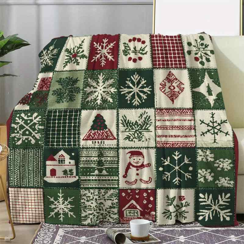 ブランケット フランネル毛布 ポリエステル 雪の結晶 小屋柄 プリント クリスマス ソフト 柔らか ふわふわ あったか 暖かい 肌触り ひざ掛け ソファカバー ベッドカバー マルチカバー リビング 寝室 防寒 オールシーズン兼用