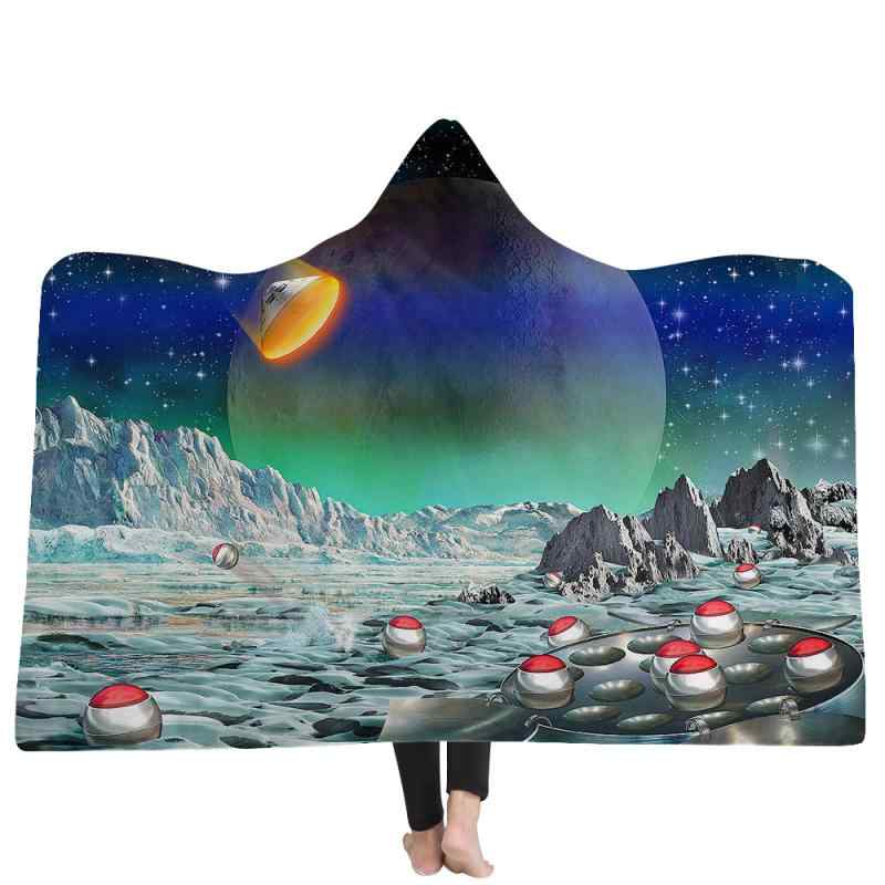 ブランケット キッズ 子供用 フード付き ポンチョ ケープ 着る毛布 星空 宇宙柄 惑星柄 総柄 お昼寝 仮眠 冬用 暖かい 防寒 部屋着 フリース ポリエステル素材