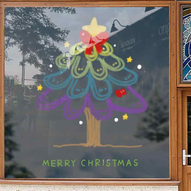 窓飾りシール クリスマスツリー カラフル クリスマスデコレーション 静電シート 貼ってはがせる 跡残らない 窓用 ガラス扉 ウォールステッカー PVC製 店舗 リビング かわいい 装飾