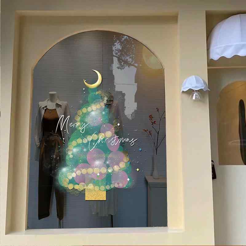 ウォールステッカー クリスマス デコレーション シール PET素材 静電 透明 カラー ショーウィンドウ 窓ガラス ドア 玄関 店舗 飾り付け クリスマスツリー 剥がせる 繰り返し使える リビング 部屋