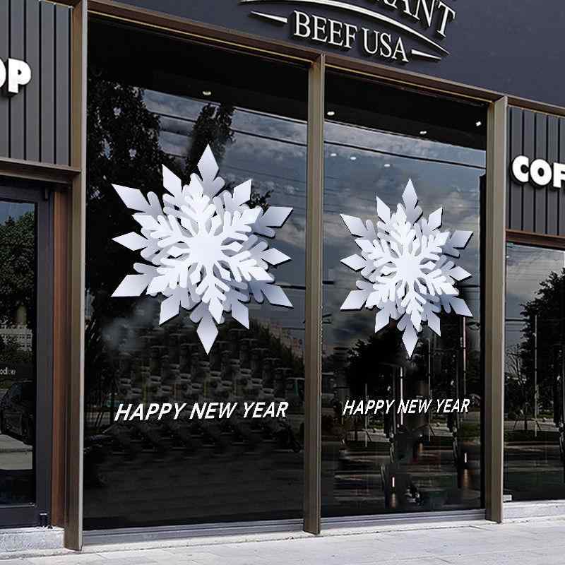 窓ステッカー 新年 クリスマス 雪の結晶 静電タイプ ガラスシール 店舗 オフィス 商業施設向け PVC UV透明 デコレーション モダン シンプル