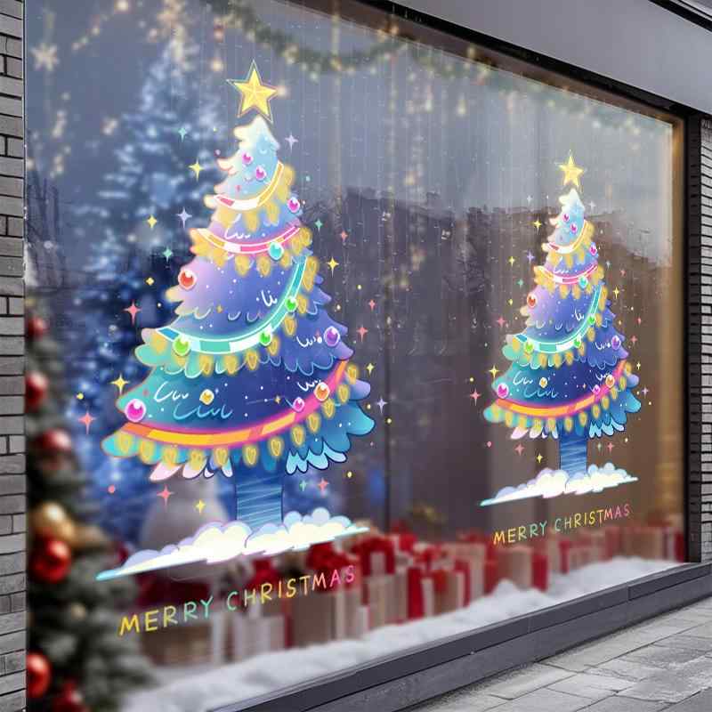 ウォールステッカー クリスマスツリー カラフル 静電気で貼れる 貼り直し可能 窓飾り ガラスドア 扉 壁面 デコレーション 飾り付け ショーウィンドウ 店舗 リビング 子供部屋 イベント パーティー クリスマス 装飾 PVC製 かわいい おしゃれ