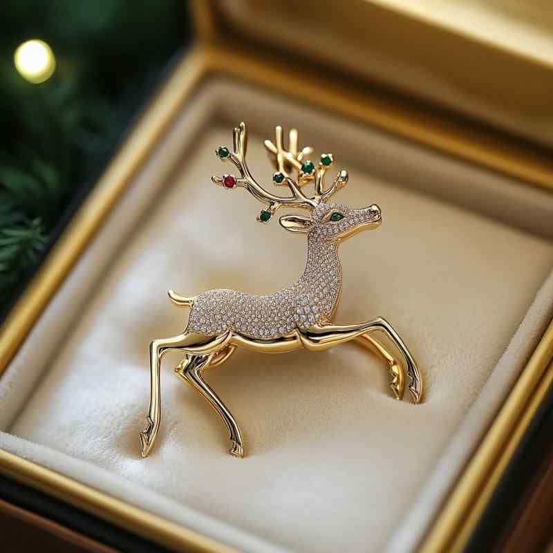 ブローチ レディース 銅 ジルコニア 高級感 クリスマス トナカイ 鹿 アニマルモチーフ 光沢 レトロ エレガント 上品 プレゼント ギフト