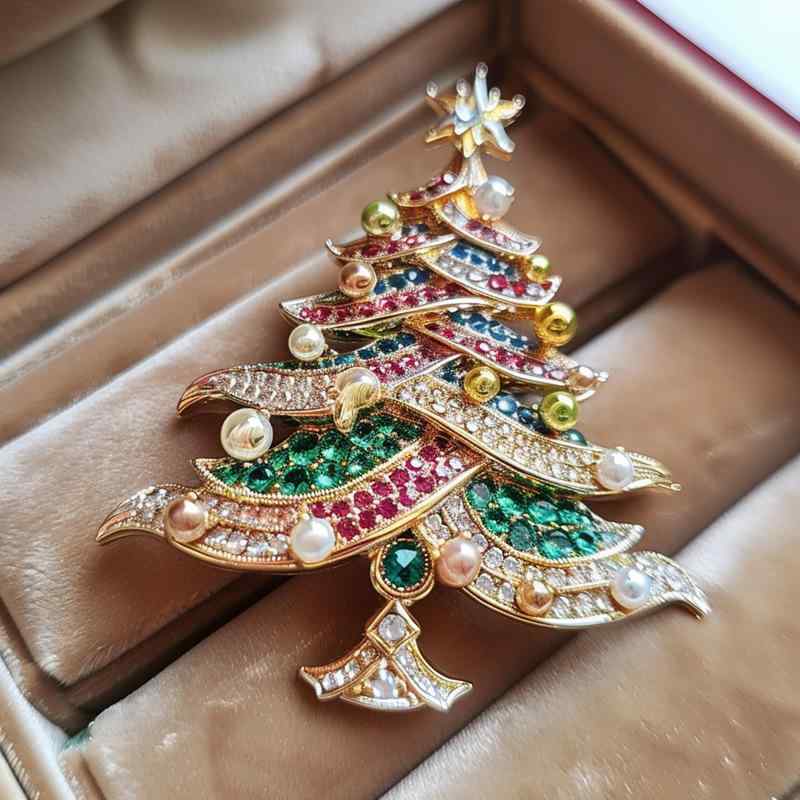 ブローチ レディース 女性用 高級感 マルチカラー ジルコニア パール クリスマスツリー かわいい 銅製 ファッション小物 アクセサリー パーティー お出かけ