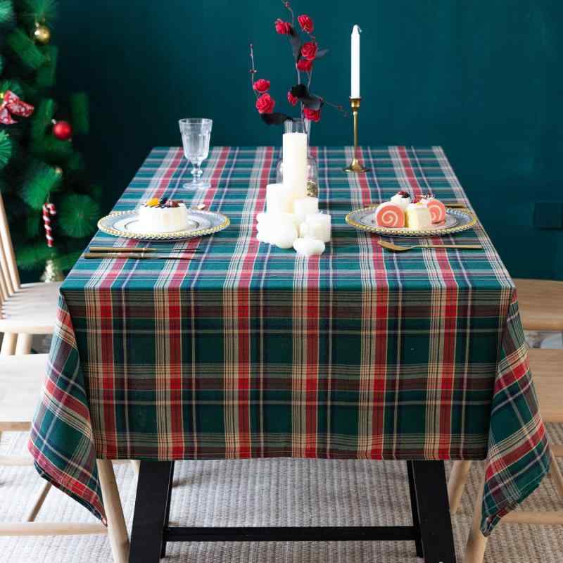 テーブルクロス クリスマス ホリデー レトロ ストライプ 格子柄 綿麻 コットンリネン ダイニング パーティー 食卓カバー 正方形 長方形 防汚 滑り止め 耐摩耗性 ヨーロピアン クラシック 赤 緑 紺 グレー 茶