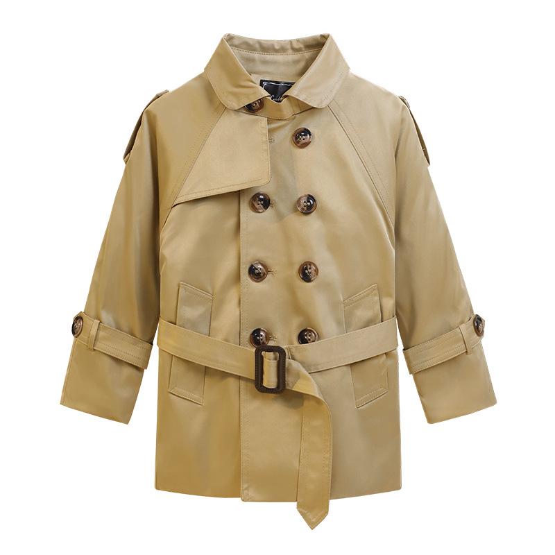コート キッズ 男の子 メルトン風素材 厚手 中綿入り 保温性 柔らかい ミドル丈 トレンチコート テーラードカラー チェック柄 ダブルボタン ベルト付き ポリエステル 韓国風 カジュアル