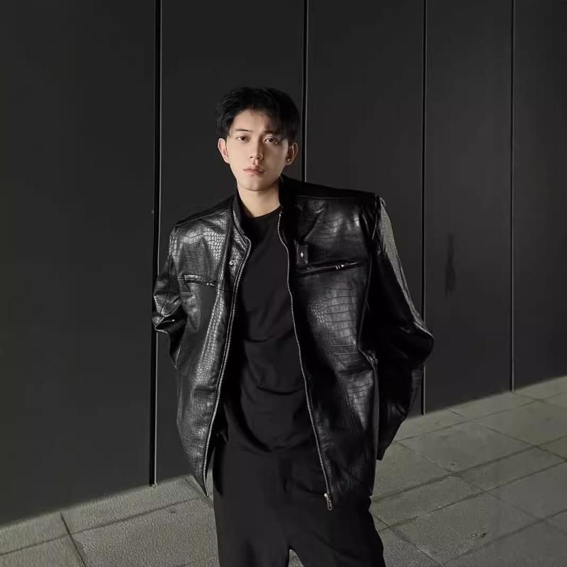 楽天市場】レザージャケット PU 革ジャン クロコダイル柄 アウター 黒