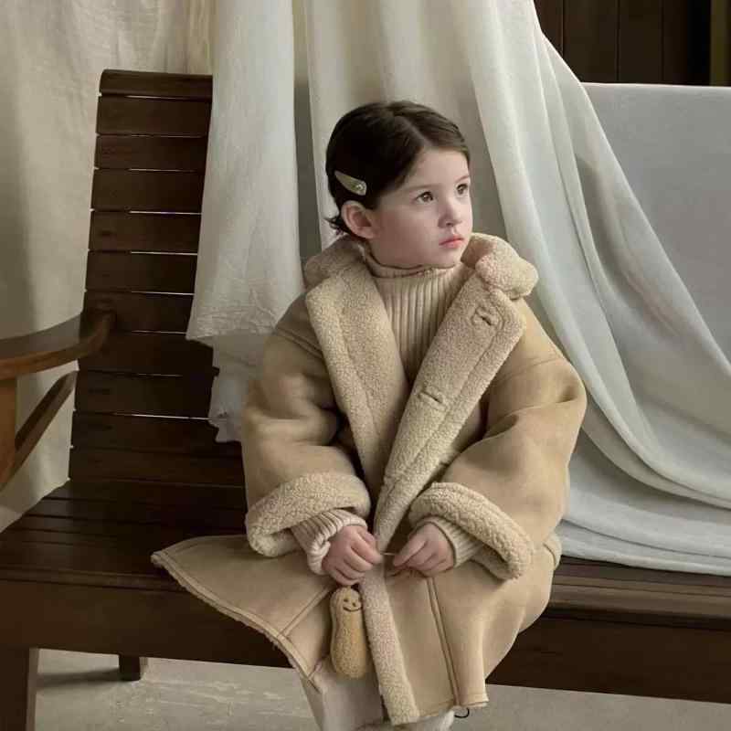 コート キッズ 女の子 アウター ボア フェイクスウェード 切り替え 厚手 あったか 防寒 保温 もこもこ ふわふわ キャメル 無地 ラウンドネック ミドル丈 長袖 カジュアル 秋冬 通園 通学 普段使い