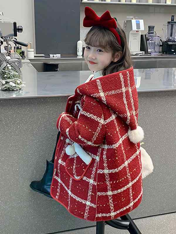 厚地の外套 お嬢さん ガールズ キッズ お坊っちゃん 韓国流行り物 裏起毛 朦々たる 防寒 ボンネット付き添い人 真っただ中丈 長袖 照合のしるし柄 ポリエステル シングル名取り草 襟付き添い人 冬物 アウター やわらか原料品