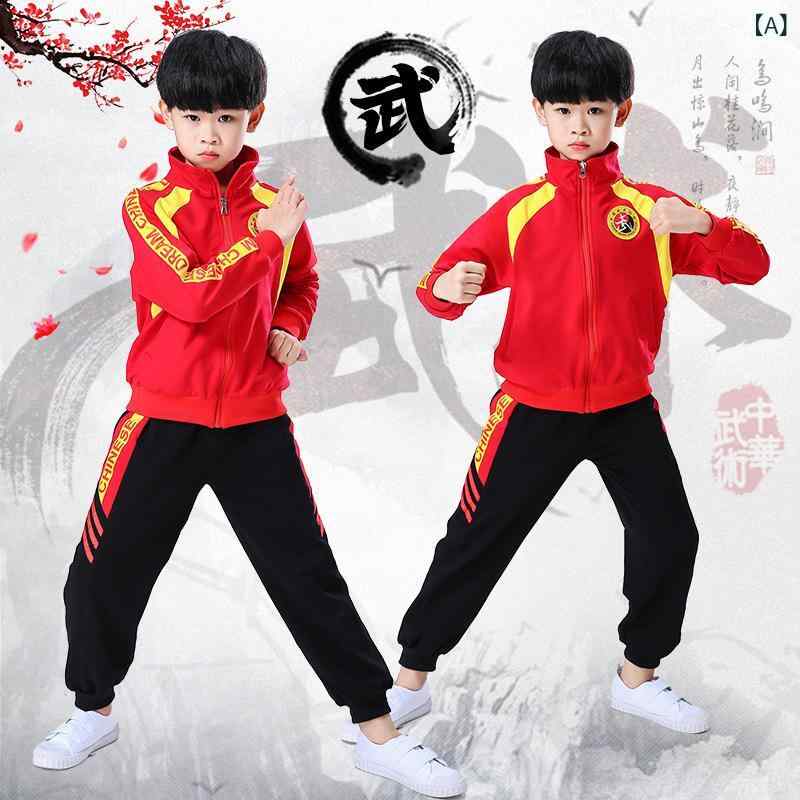 武術着 キッズ 子供 男女兼用 長袖 セットアップ 上下セット カンフー服 練習着 稽古着 秋冬 格闘技 トレーニング 散打 伸縮性 スパンデックス素材