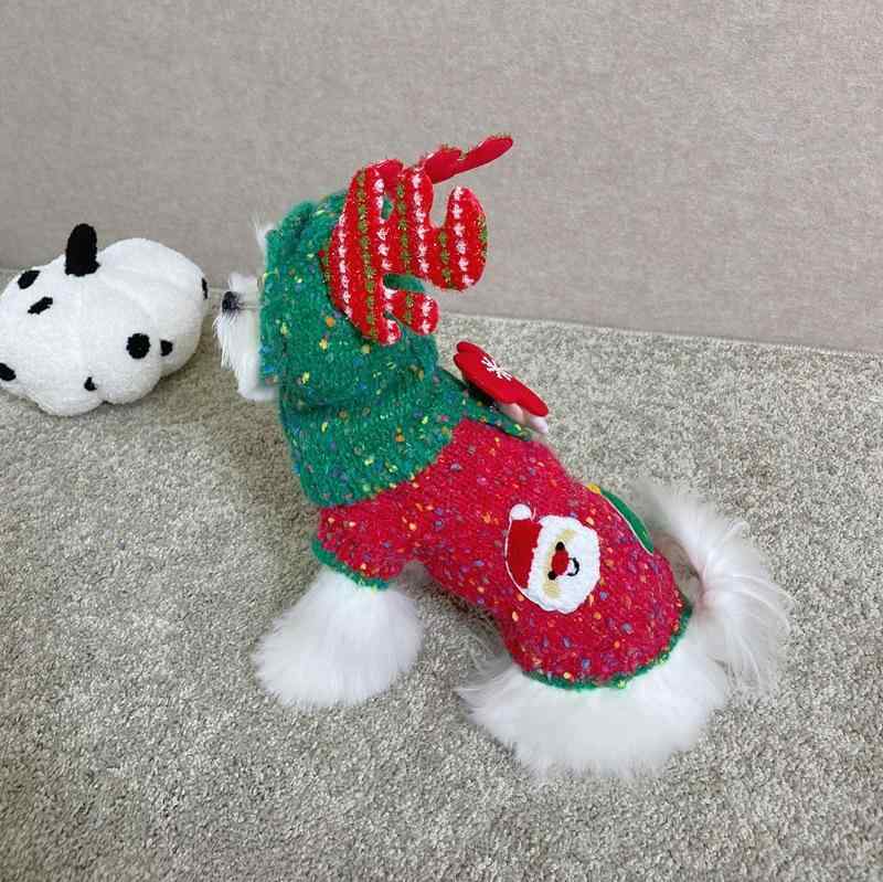 ペットウェア 犬猫兼用 クリスマス 光る もこもこ素材 秋冬 暖かい 保温 ニットベスト セーター チョッキ シュナウザー ビションフリーゼ 小型犬 中型犬用 おしゃれ イベント 仮装 コスチューム レッド グリーン