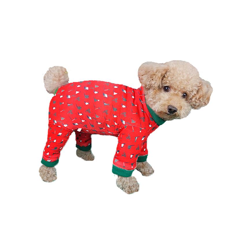 犬服 ドッグウェア 冬用 綿 コットン 厚手 暖かい 防寒 保温 赤 レッド クリスマス お正月 お祝い 晴れ着 四脚つなぎ カバーオール お腹保護 小型犬 中型犬