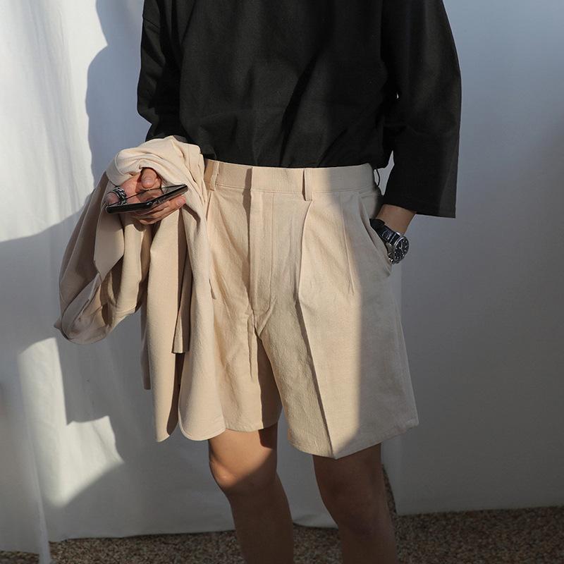 ハーフパンツ メンズ 綿麻 ポリエステル素材 スーツ地 ショートパンツ 5分丈 ゆったり ルーズフィット 韓国風 きれいめ カジュアル 普段使い デイリーユース 夏用 カーキ ブラック