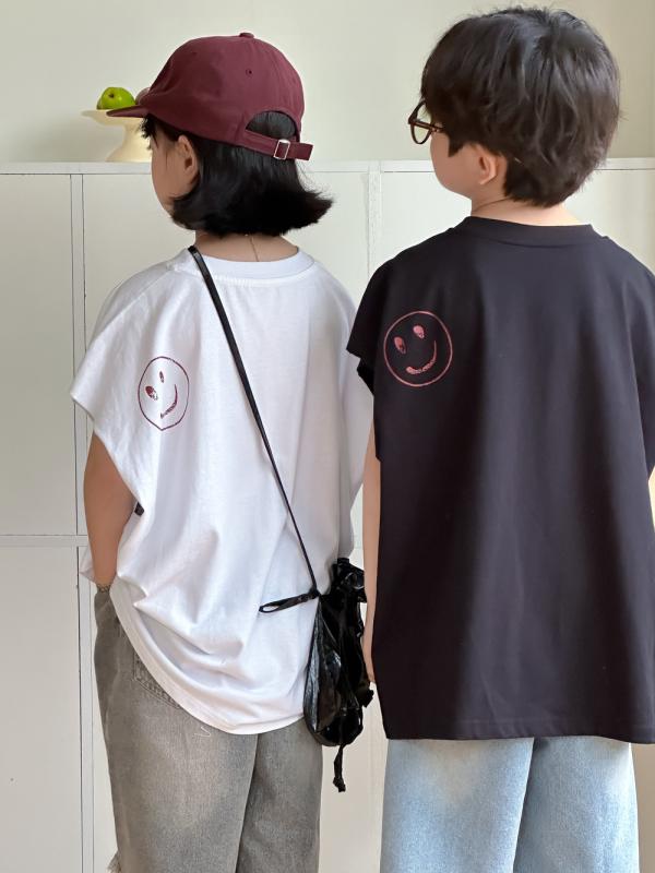 Tシャツ キッズ 男の子 女の子 男女兼用 子供服 韓国風 英字 スマイル クルーネック ゆったり 半袖 カジュアル 夏 コットン 柔らかい 吸湿速乾 トップス かわいい