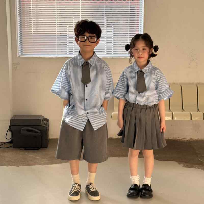 セットアップ キッズ 男の子 女の子 韓国風 スクール風 かわいい 半袖 ショートパンツ 2点セット カジュアル 通学着 お出かけ着 コットンブレンド 柔らかい肌触り フォーマル ツーピース