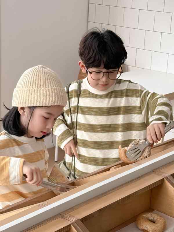 トレーナー キッズ 男の子 女の子 韓国子供服 ワイドストライプ 丸首 長袖 春物 ゆったり ルーズシルエット カジュアル プルオーバー 綿混 柔らかい 普段使い 通園 通学