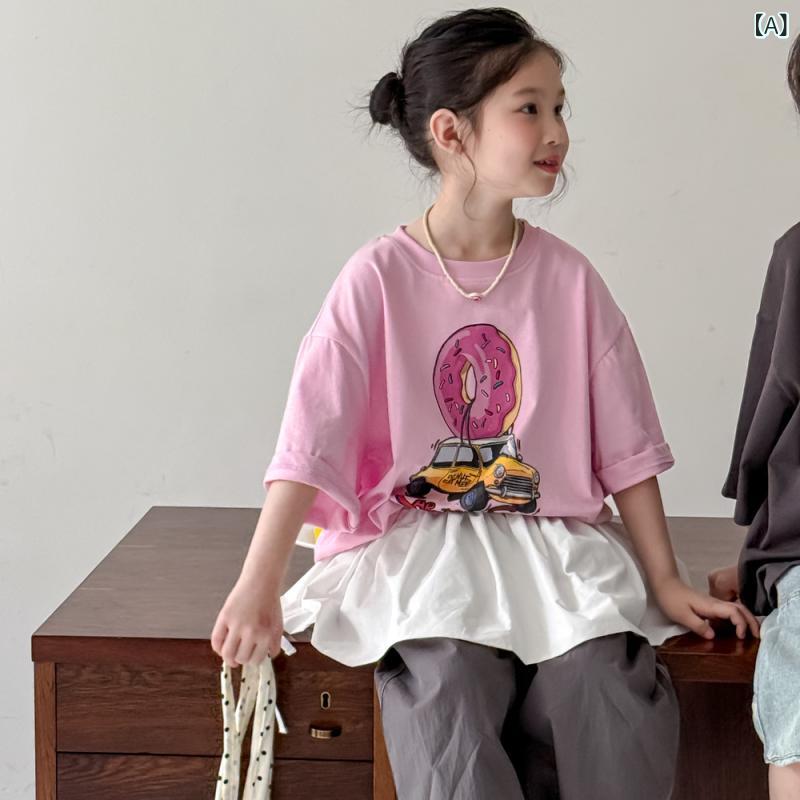半袖 Tシャツ キッズ 男女兼用 韓国風 カー プリント 丸首 クルーネック 綿 コットン 吸湿速乾 ゆったり カジュアル かわいい 普段使い お出かけ 通園 通学 リラックス ルームウェア トップス カットソー
