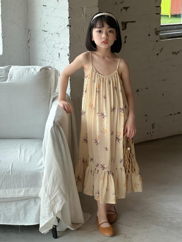 ワンピース 女の子 キッズ 韓国風 オルチャンスタイル 花柄 キャミワンピース ドッキング カジュアル 綿 コットン素材 かわいい プリンセス風 Aライン フレア お出かけ 普段着