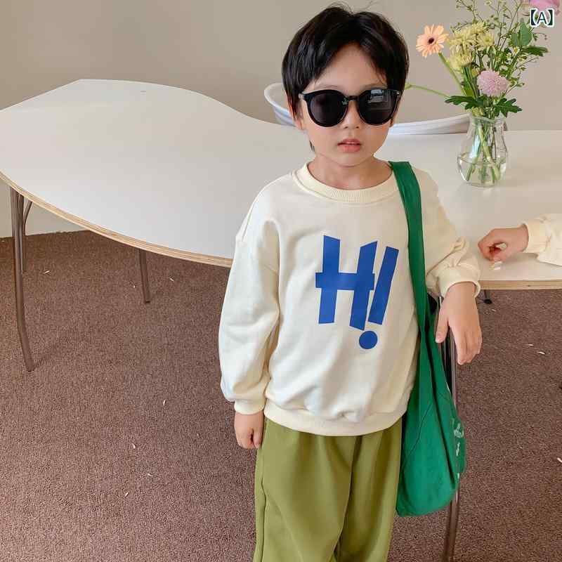 スウェット キッズ 男の子 女の子 韓国ファッション ラウンドネック アルファベット ロゴ 長袖 ゆったり コットン トレーナー プルオーバー トップス 子供服 普段使い デイリー カジュアル