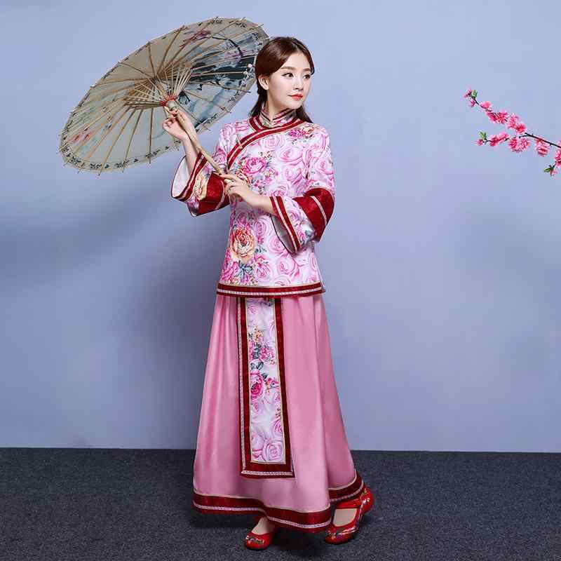 チャイナドレス レディース 秀禾服 民族衣装 ミディ丈 結婚式 披露宴 ブライズメイド 中華風 レトロ 立ち襟 九分袖 織錦 ポリエステル エレガント 古典風 パーティードレス 発表会