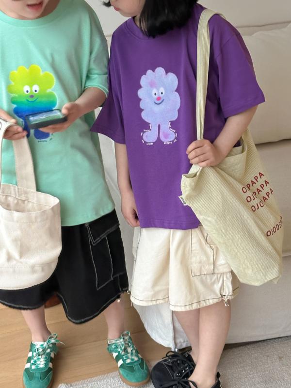 Tシャツ キッズ 男の子 女の子 韓国風 イラスト プリント かわいい 丸首 ゆったり 短袖 綿 コットン 吸湿速乾 涼しい 柔らかい