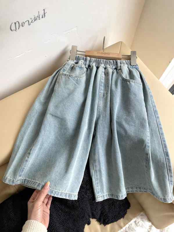 キッズ パンツ 男の子 夏用 韓国風 デニム 5分丈 ハーフパンツ 半ズボン ゆったり ルーズフィット カジュアル サイドプリーツ デザイン 綿 コットン 柔らかい 普段着 通学着 ウエストゴム 3-8歳児 100-140cm