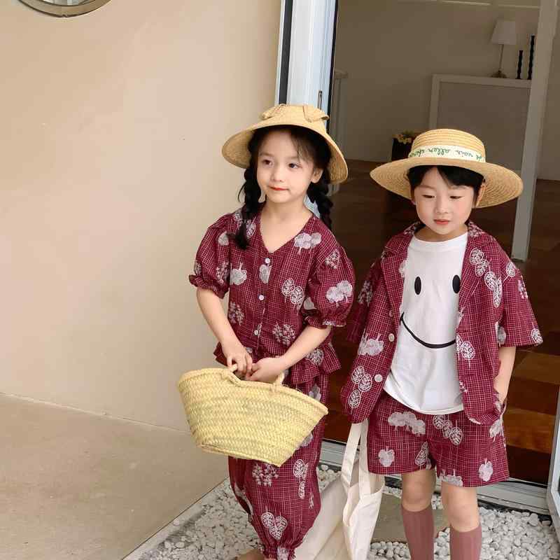 キッズ 男の子 女の子 セットアップ 半袖 ショートパンツ 綿素材 刺繍 韓国ファッション カジュアル 普段使い 薄手 柔らか 兄妹お揃い 夏 2点セット