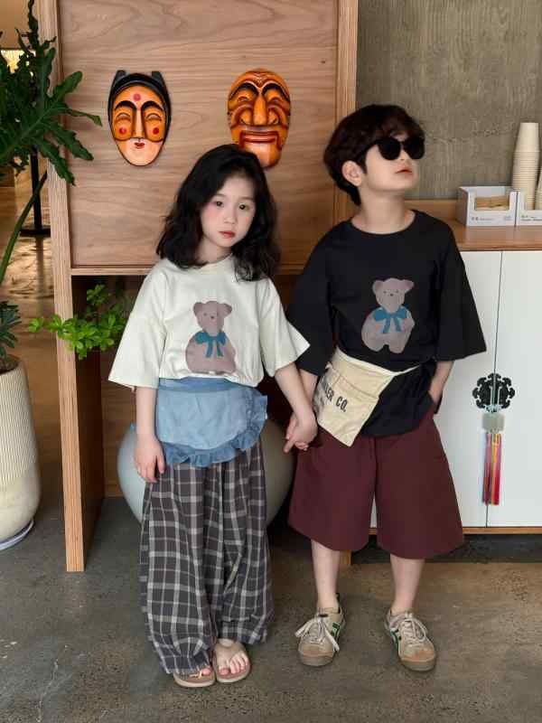 Tシャツ キッズ 男の子 女の子 韓国風 かわいい クマ アニマル柄 半袖 クルーネック 丸首 綿 吸湿速乾 柔らかい ゆったり ルーズフィット カジュアル 普段使い 部屋着 着回し抜群 トップス