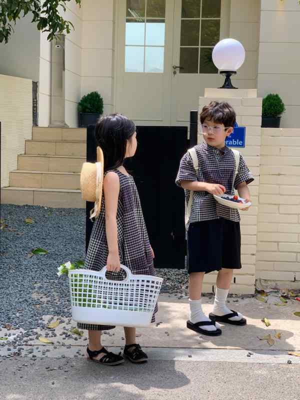セットアップ キッズ 男の子 女の子 兄妹 韓国風 チェック柄 半袖シャツ ショートパンツ ゆったり 綿 薄手 涼しい かわいい 柔らかい肌触り 夏