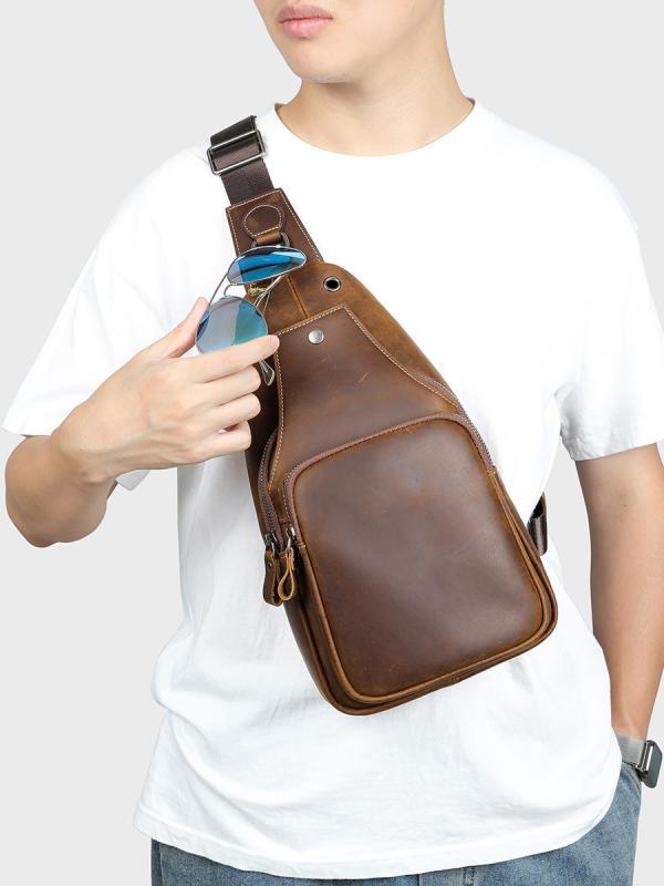 ボディバッグ メンズ 男性用 本革 牛革 レザー 高級感 ワンショルダー スリングバッグ 斜め掛け 鞄 耐摩耗性 丈夫 トレンド おしゃれ カジュアル 旅行 普段使い 8インチタブレット収納 ブラック ブラウン 焦げ茶｜Grams店 10,404円