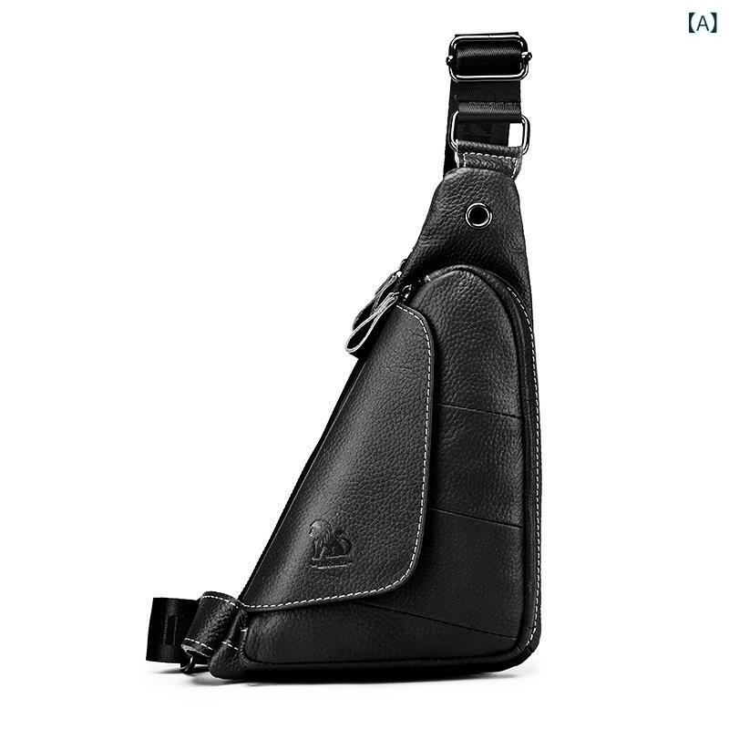 ボディバッグ メンズ 男性用 牛革 本革 レザー 鞄 ショルダーバッグ ワンショルダー 斜めがけバッグ 三角 ミニ コンパクト ファッション おしゃれ レトロ カジュアル ストリート 日常使い 通勤 通学 耐摩耗 丈夫 ブラック ブラウン イエローブラウ