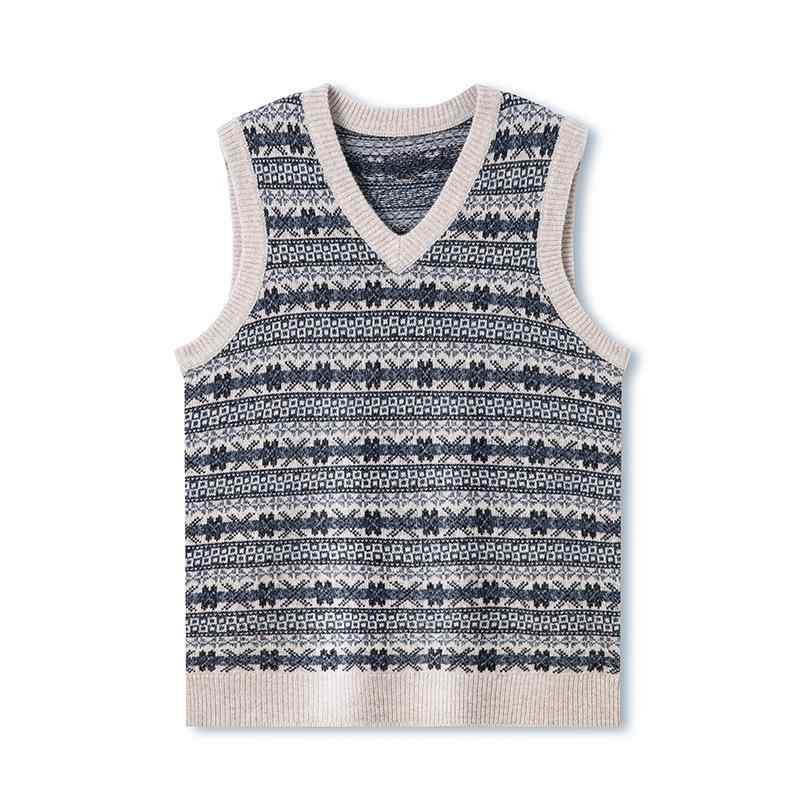 ニットベスト メンズ Vネック ノースリーブ 秋冬 純ウール カシミヤ 厚手 中年 カジュアル オフィス 通勤 普段使い ベージュ モノトーン ブルー系