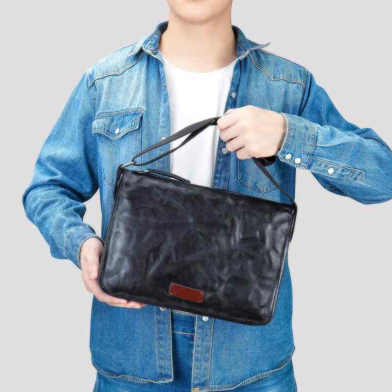 ショルダーバッグ メンズ 男性用 本革 牛革 ヌメ革 斜めがけ ボディバッグ ビジネス 通勤 出張 無地 ブラック 高級感 おしゃれ かっこいい